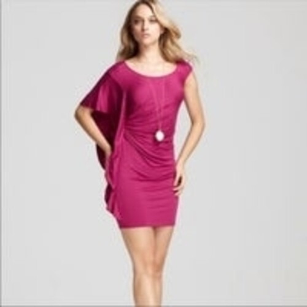 Ella Moss Dress Size Small Purple Asymmetric Side Ruffle "Girl's Best Friend"